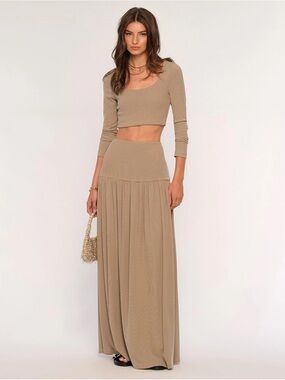 Heartloom Taupe Cropped Scoop Top & Maxi Skirt Set